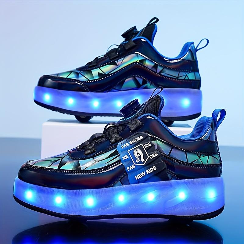 (New)Unisex Kid's Fashion LED Light Up Roller Shoes With Rotating, Comfy Detachable Wheel Skate Sneakers Boy's & Girl's Teen Outdoor