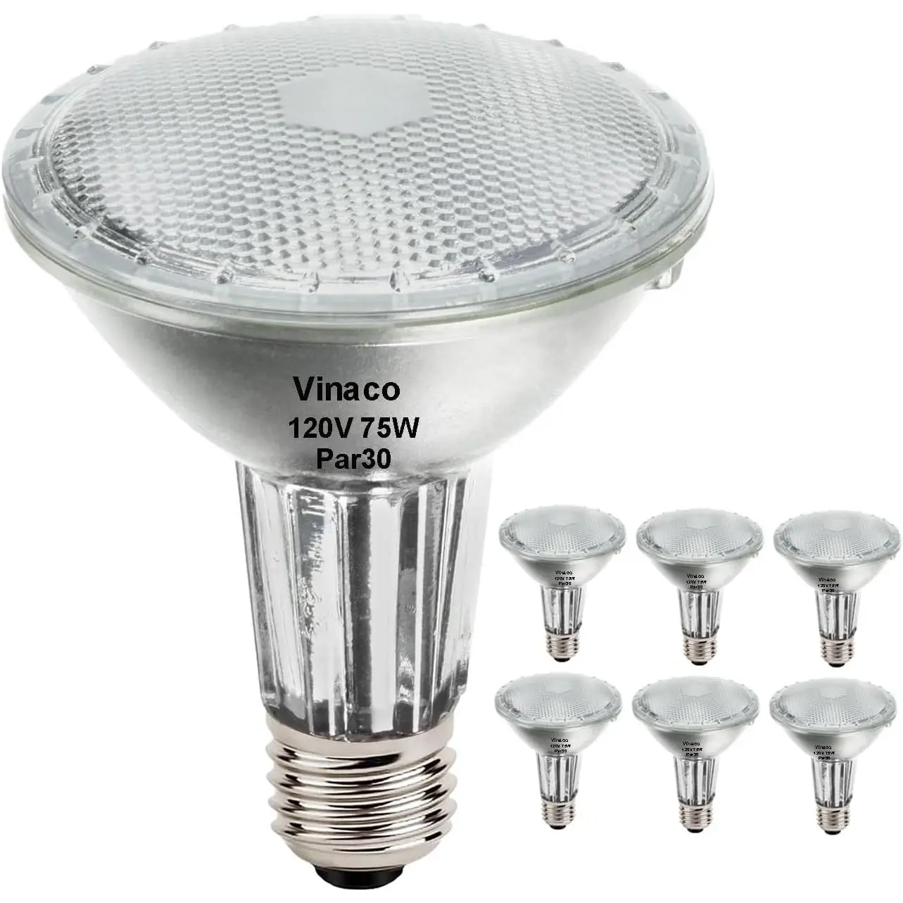 PAR30 Long Neck 75W 6-Pack Halogen Flood Light Warm White 2800K Dimmable High Output 120V E26 Base Indoor/Outdoor