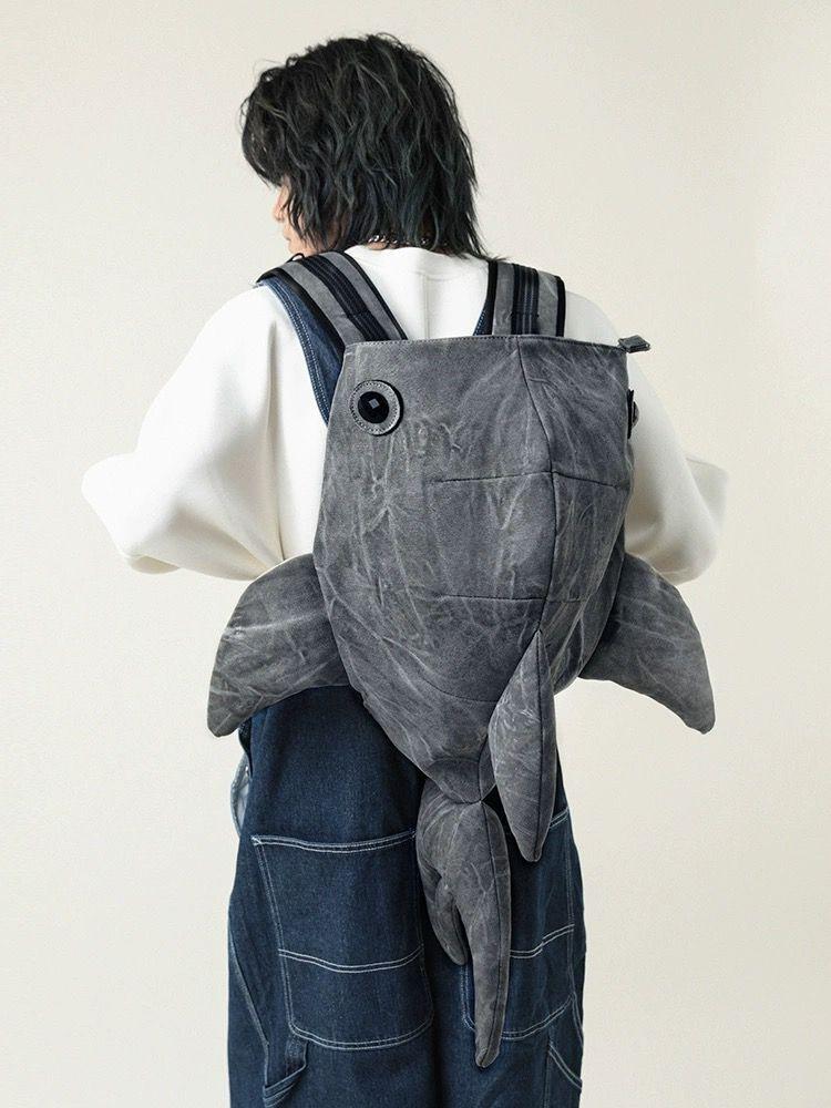 Y2K Funny Whale Shark Shape Backpack Durable Large Capacity Travel Bag Women Men Cute Outdoor Cartoon Knapsack Student Schoolbag