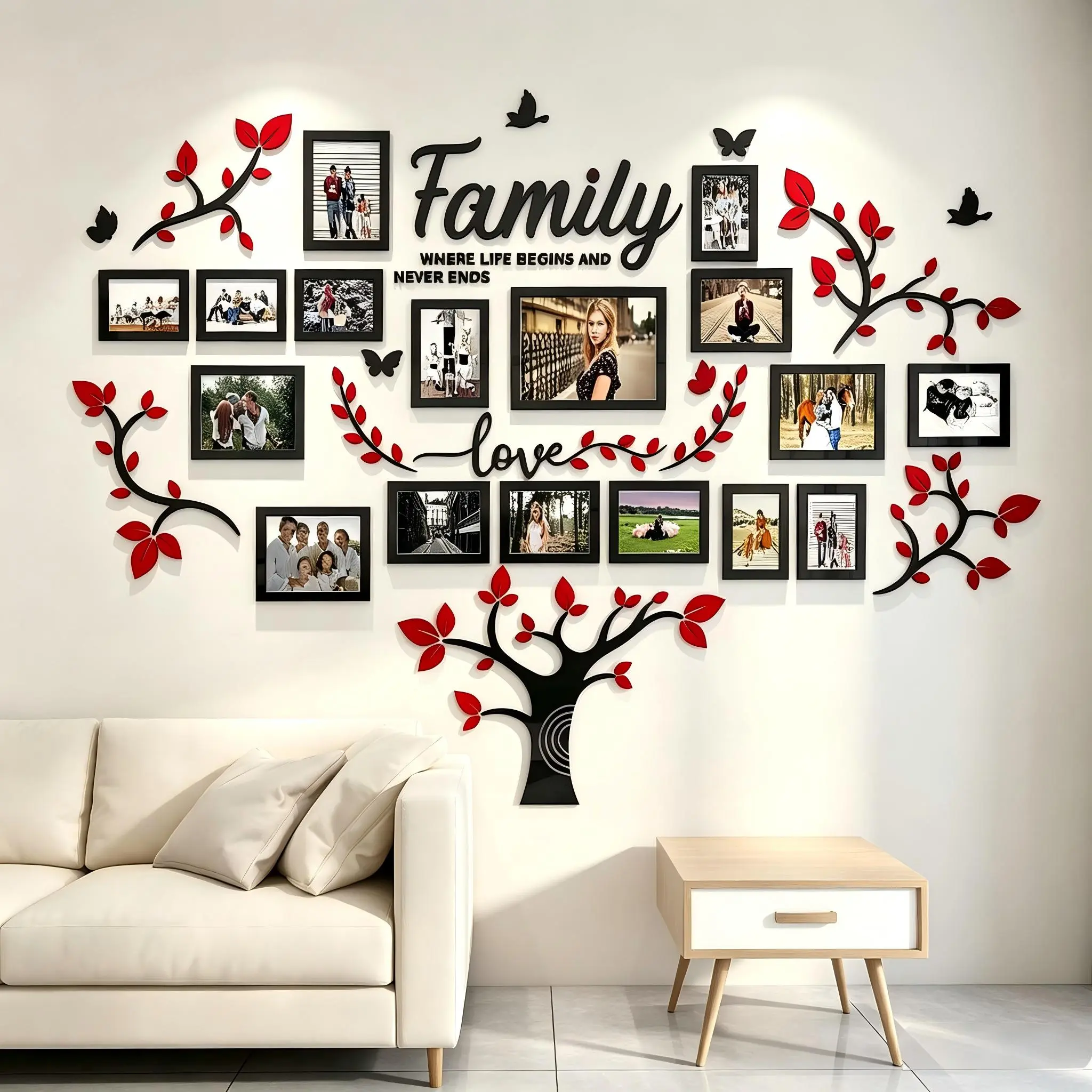 DIY Synthetic Acrylic Rectangle Border Family Tree Wall Decor Photo Frame Collage Set, Multi Sizes 4x6/5x7/8x10/11x14, Living Room Home Decor Items, Unique Housewarming Gift