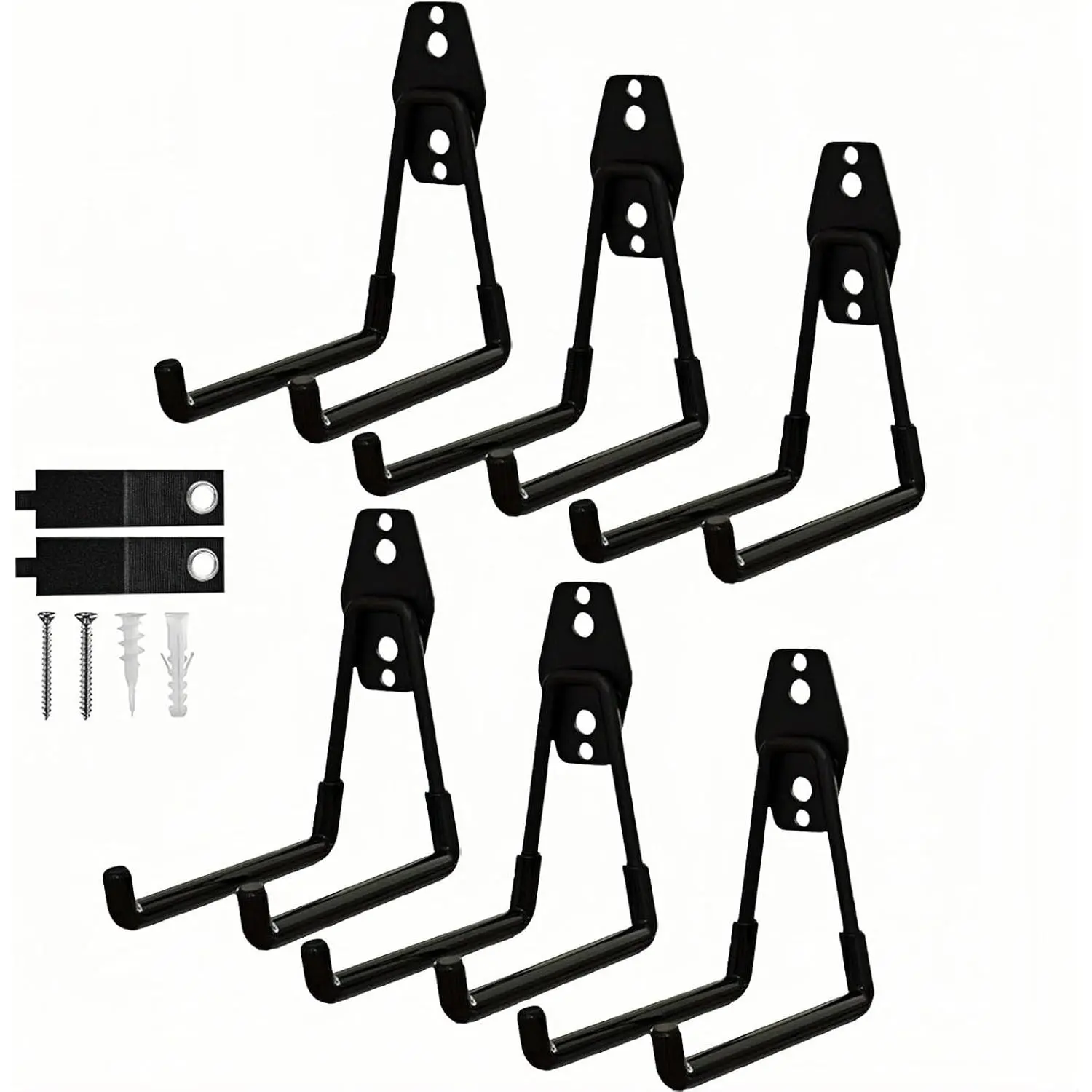 6 Pack Garage Hooks Heavy Duty with Anti-Slip Coating, Steel Utility Ladder Hooks for Hanging Garden Tools, Hoses, Ropes, Bikes and More (5.3in)