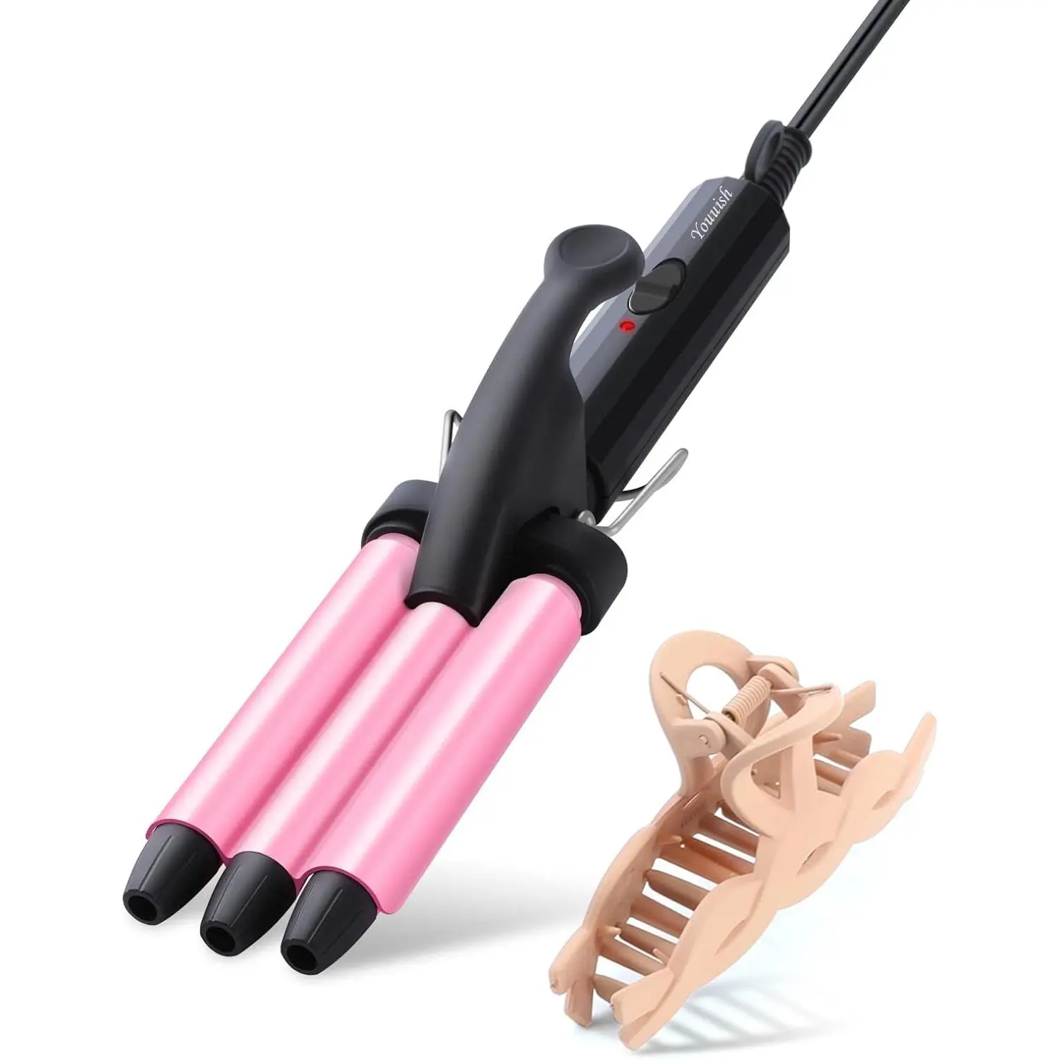 Mini Hair Crimper - 1/2 Inch 3-Barrel Ceramic Hair Curler, Dual Voltage for Home & Travel, Creates Natural Tight Beachy Waves, Pink Gift, Beach Waves