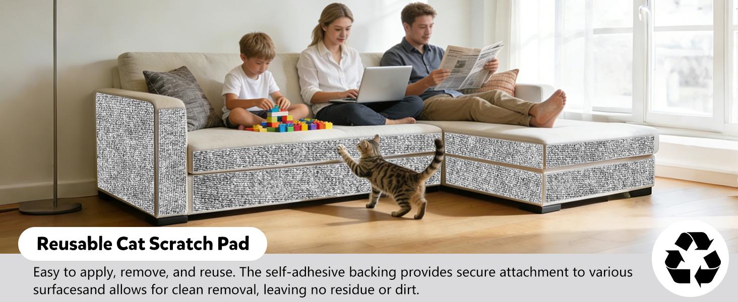 Cat Scratch Couch Furniture Protector,Trimmable Self-Adhesive Cats Claws Scratch Pads, Sisal DIY Climbing Couch Protector for Scratch Post Cat Tree Replacement Indoor(Light Gray, 78.7"x15.8")