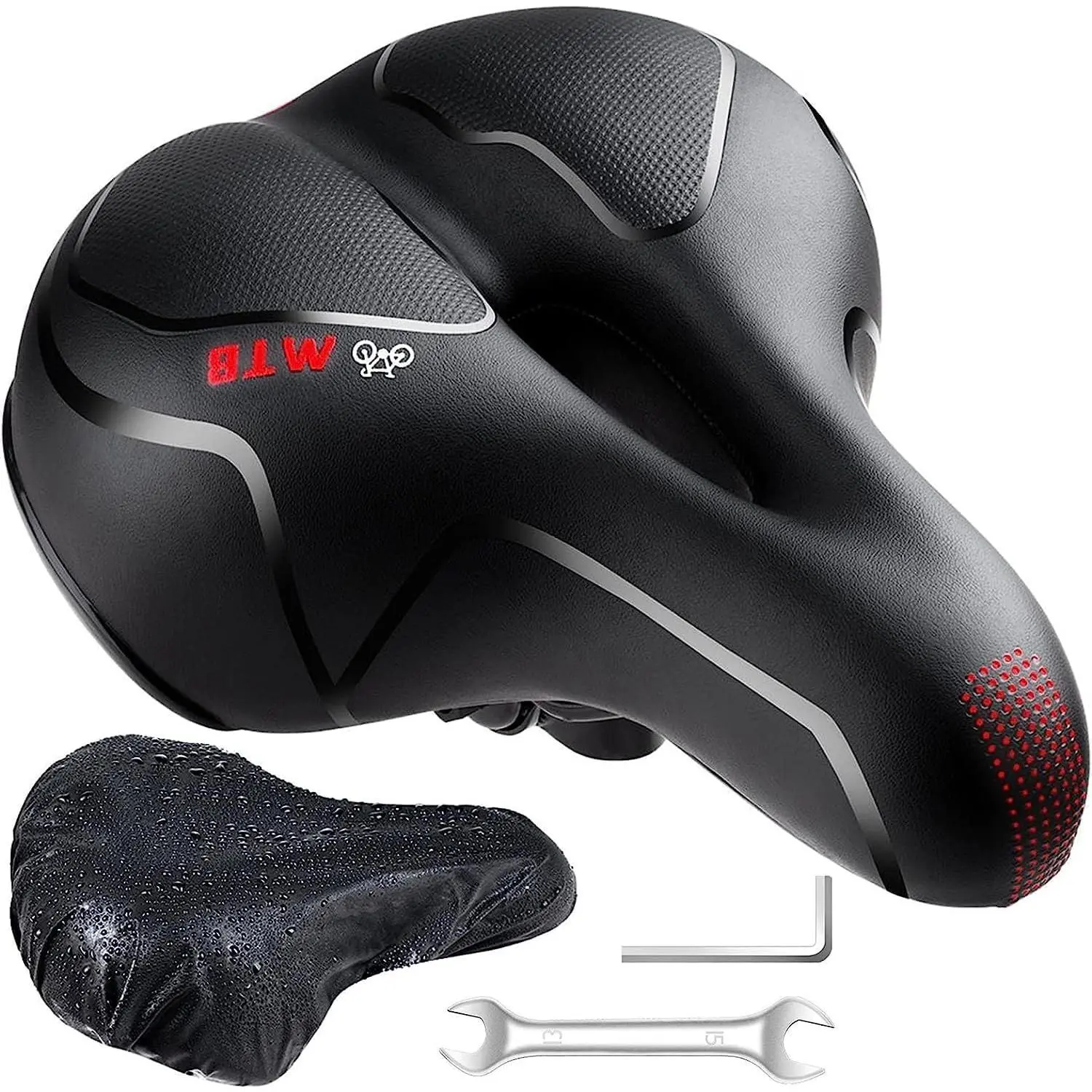 Seat,   Saddle Comfortable | Soft  Padded Leather  Seat, Breathable, Shock Absorbing Suitable for MTB, City , Road , Exercise