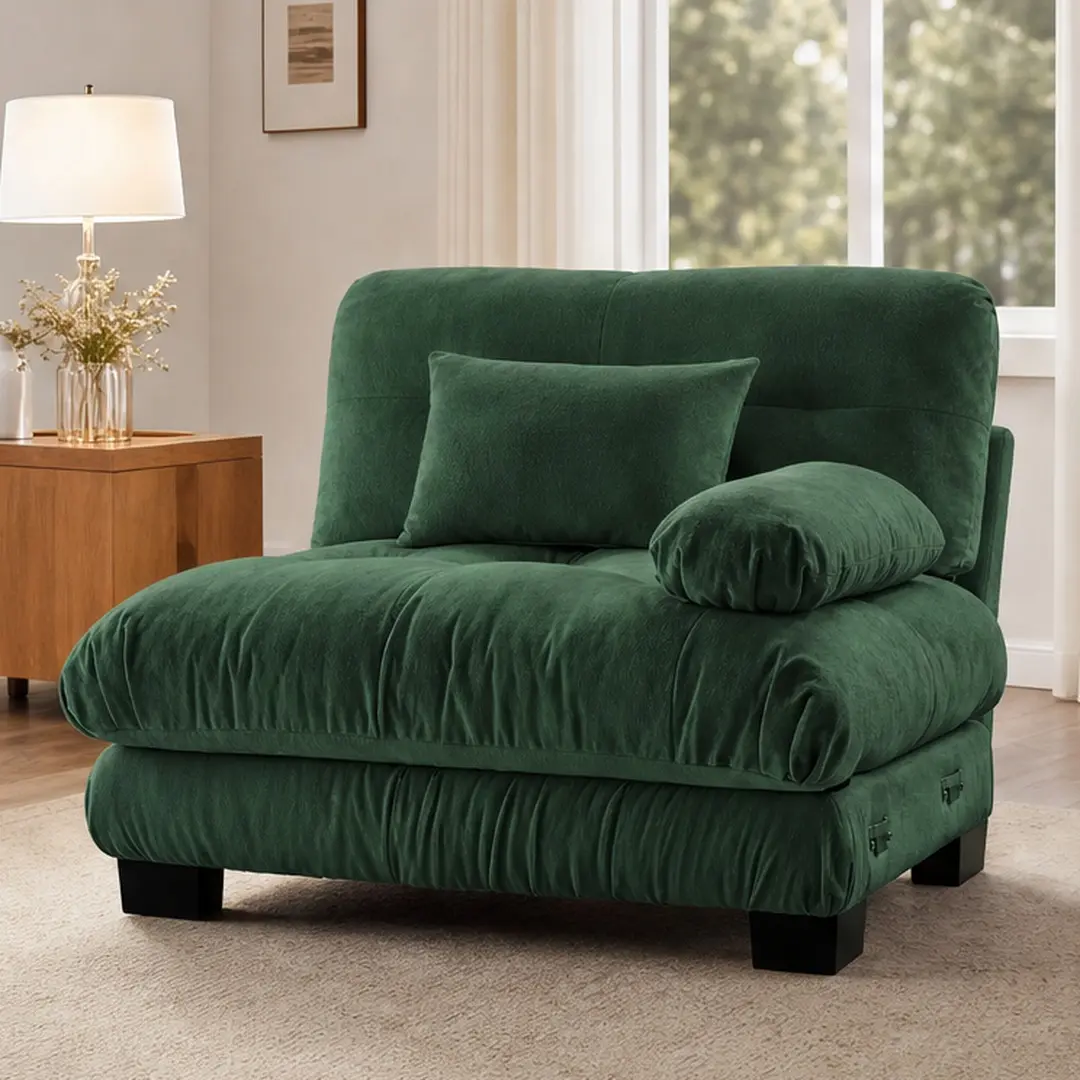 ARCH Green Chenille 1-Seat Armless Sofa with 2 Pillows Modular Living Room Couch Single Seat Small Sofa for Living Room Bedroom Home Office Compact Sofa with Solid Wood Frame High Density Foam, Green Color Options, Chenille Material