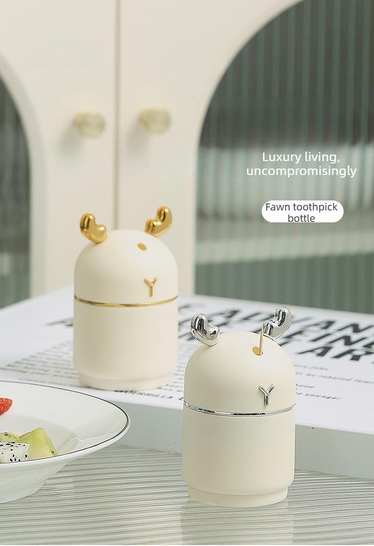 2PCS High-quality, stylish toothpick holder for home use, featuring a delicate and creative cream-colored deer design.