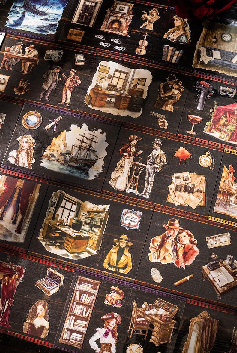 4 designs, 1 pack 20 vintage stickers with detective, ball, cowboy, nautical themes, minimalist style, PET waterproof material, self adhesive DIY planner decoration scrapbook sticker pack