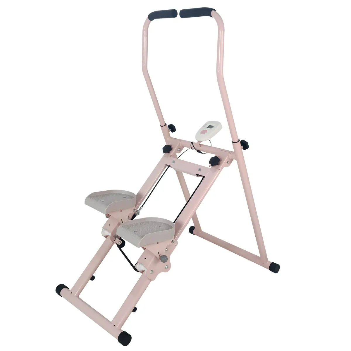 Unisex Pink and White Folding Vertical Climber Exercise Machine, Max 300lbs Heavy Duty Steel Stair Stepper, 3-Level Adjustable Handrails, LCD Screen, Compact Home Gym Low Impact Full Body Cardio Equipment for Indoor Use, Steel Frame