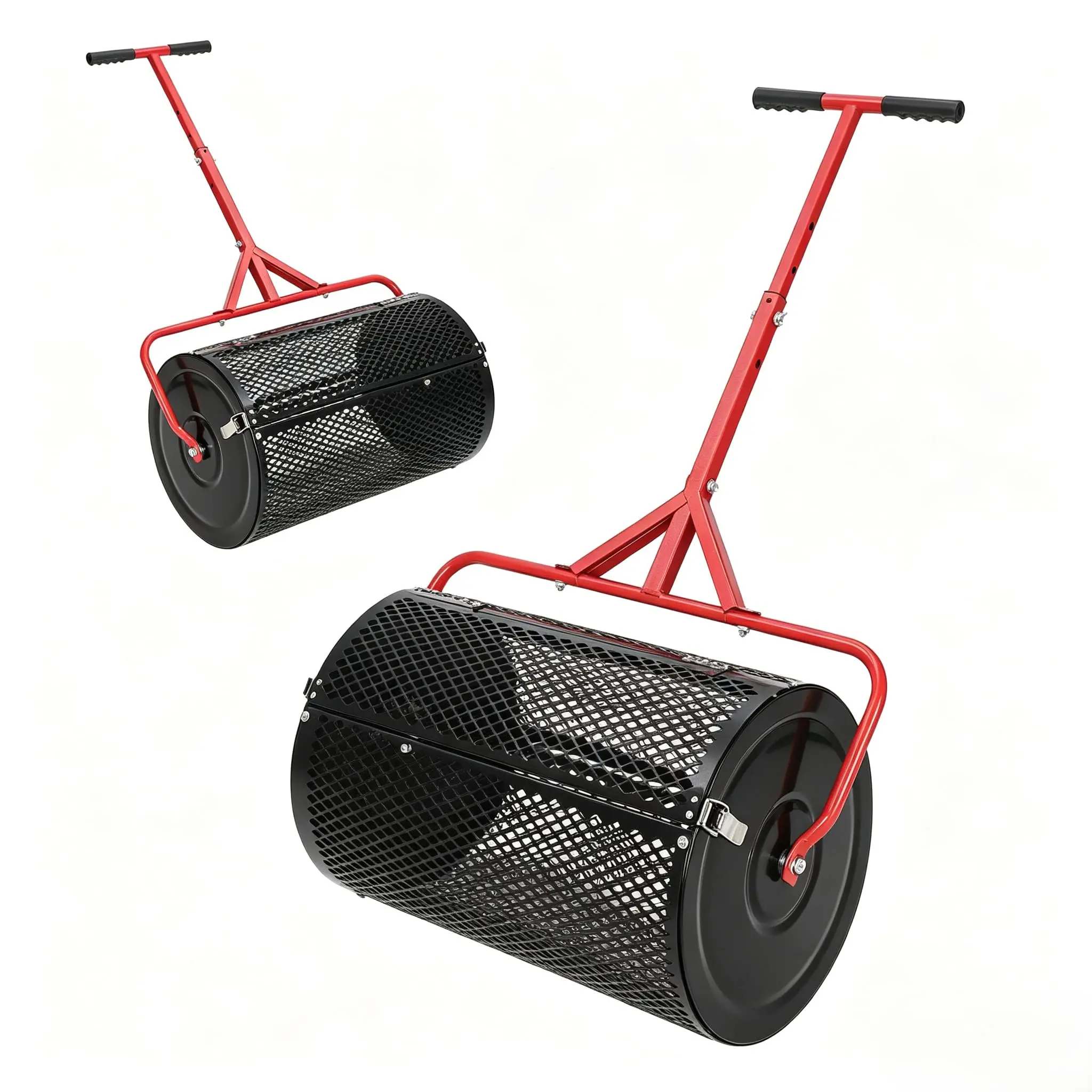 Garvee Upgraded Compost Spreader, 24 Inch Peat Moss Spreader with Handle, 3 Heights Adjustable, Powder Coated Metal Mesh Top Dressing Spreader for Lawn, Planting Seeding