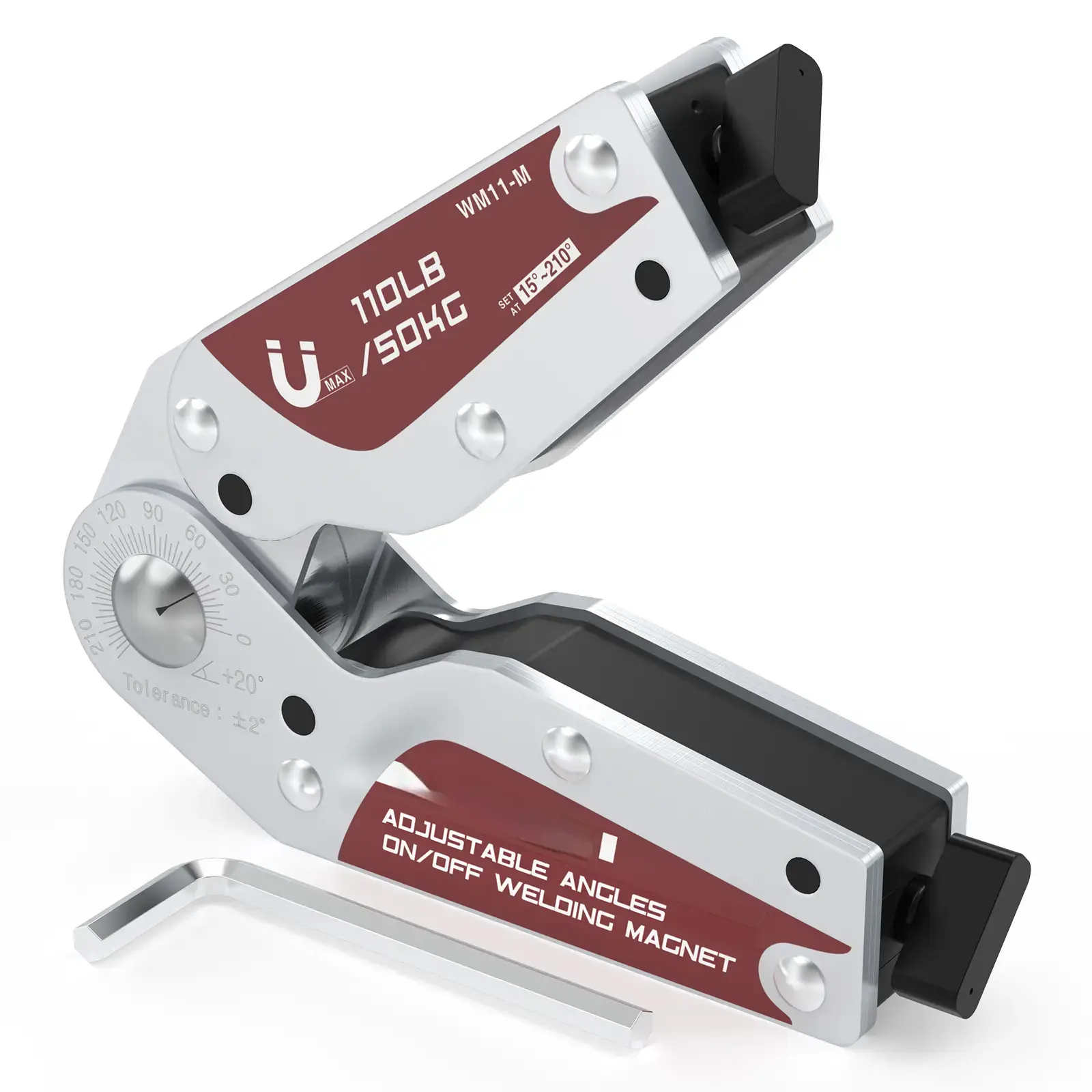 15-210 °   Adjustable Angle Welding Magnet with On/Off Switch, 66Lbs/110Lbs Holding Power Magnetic Welding Positioner, Welding Accessories for Metal Fabrication & Pipe Installation