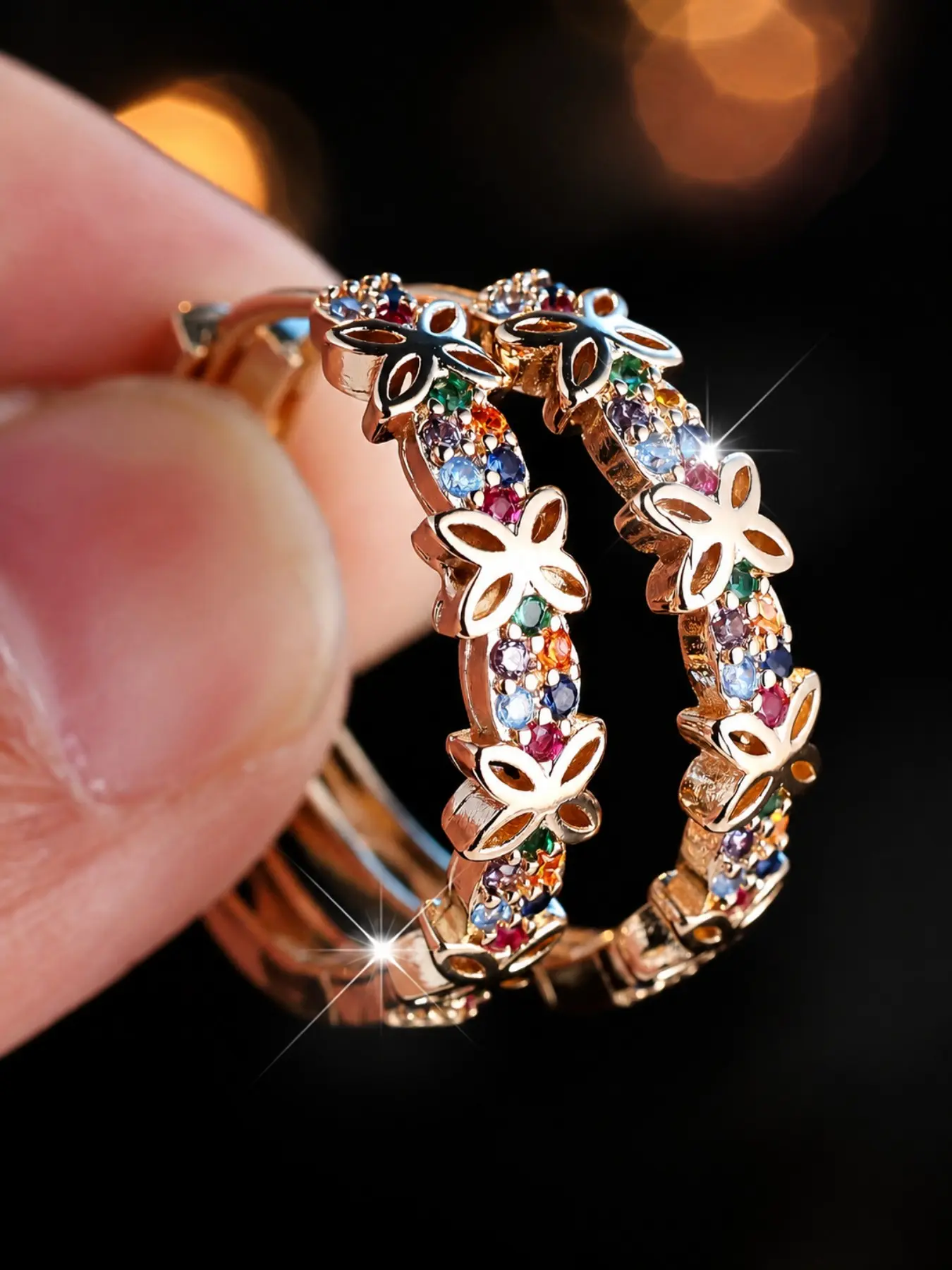 Colorful Zircon Butterfly Hoop Earrings Gold Plated Nickel Free Hypoallergenic Sweet Trendy Accessories For Women Summer Party Outfit Gift