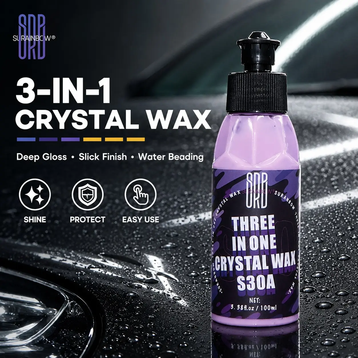 Car Wax Set 1/2/3 Pieces, Professional Car Polish Mirror Finish, Paint Brightening, Smooth Application, Water Repellent Care, Suitable for Cars Suvs