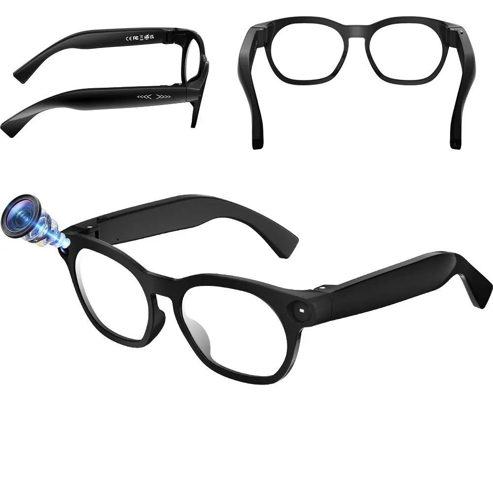 Bluetooth Smart AI Glasses, Smart Audio Glasses with 8MP Camera,4GB Memory Built-in,Hands-free Video &Photo Shooting,One Click Recording,Built-in Mic & Speakers,Music Playback, Bluetooth Calling, AI Real Time Translation,2 Lenses (Transparent +Black )
