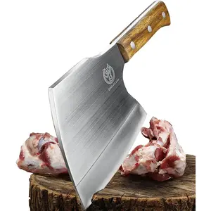 Big Bones Cleaver Knife - Heavy Duty Butcher Knife - Axe Chopper for Kitchen Restaurant Farm and Slaughterhouse- Cutting any bones- Solid Pear Wood Handle - Gift for Tough Guys