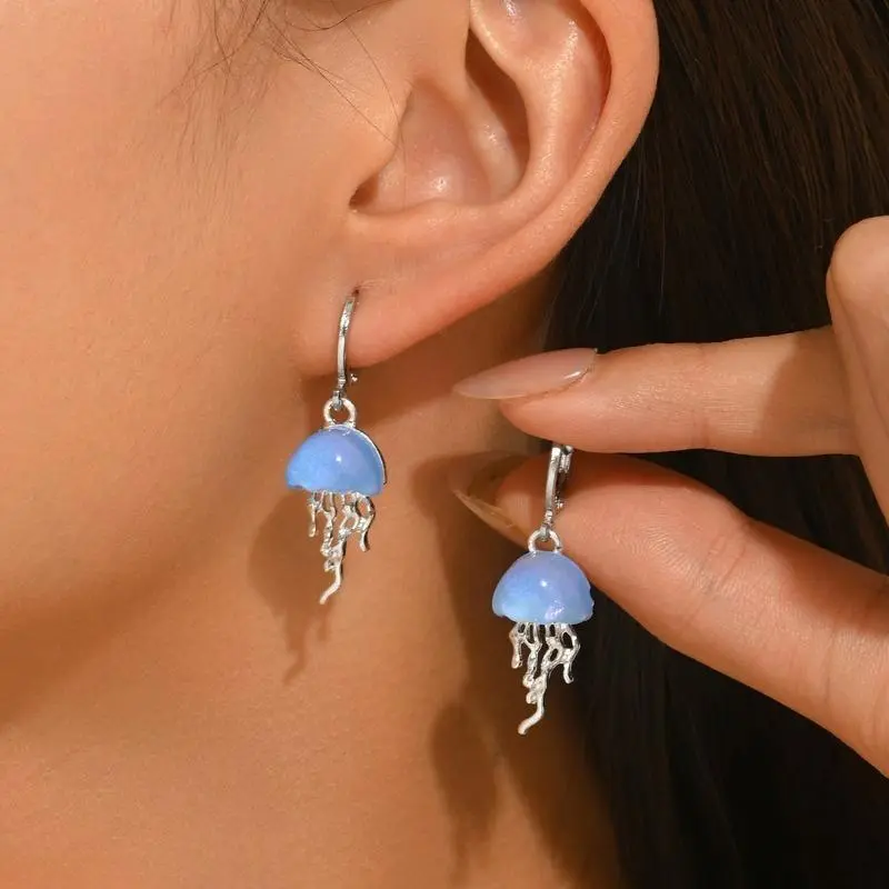 Dreamy Girly 3D Colorful Jellyfish Crystal Rhinestone Dangle Earrings, Sweet Cool Ocean Themed Drop Earrings, Sparkly Marine Jewelry for Women Vacation Festival Daily Outfit, Summer Wins Fashion Ear Accessory