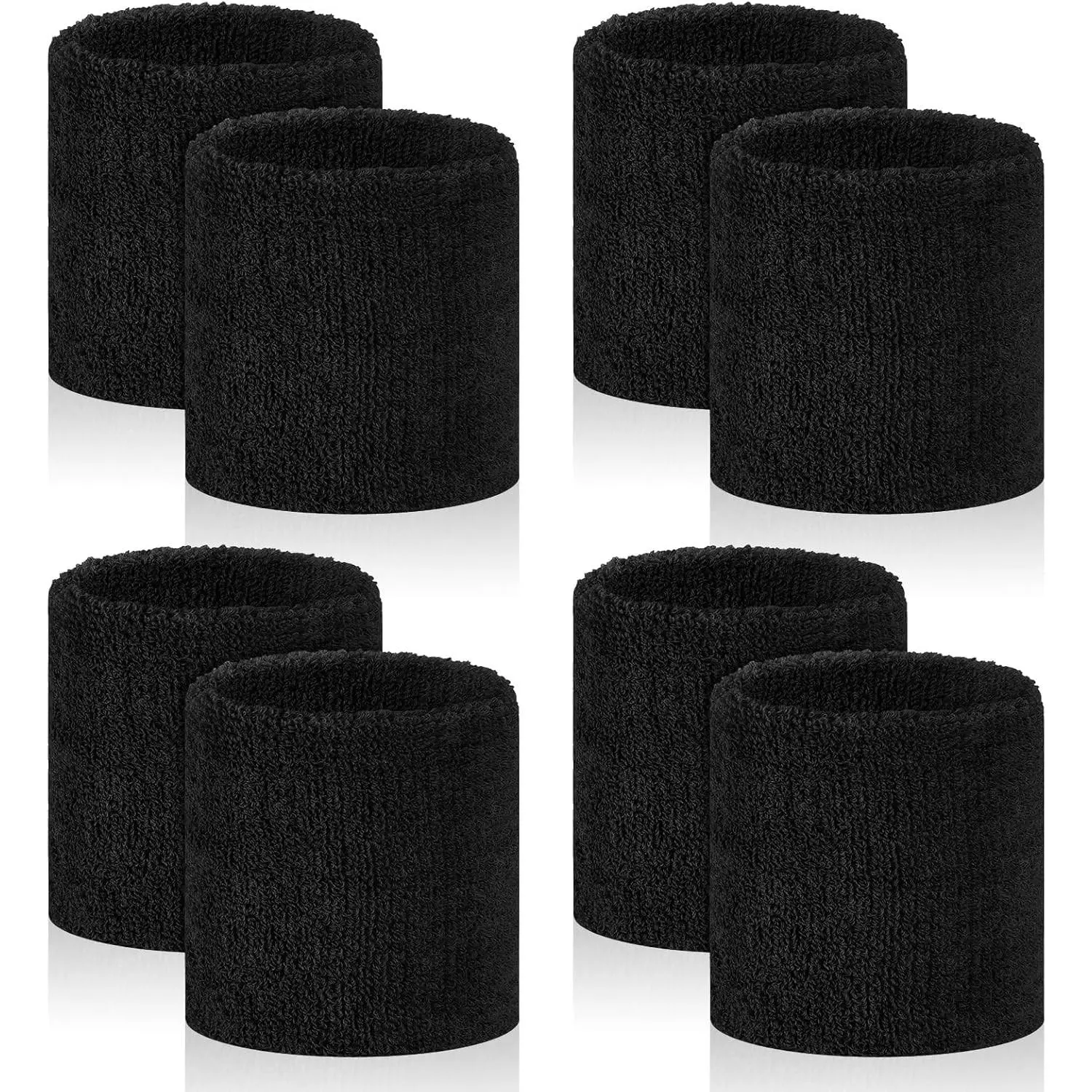8 Pack Absorbent Sports Wrist Sweat Bands for Men & Women - Breathable Terry Cotton Cloth, Elastic Fit, Moisture Wicking, Wristbands for Tennis, Basketball, Running, Gym & Competition