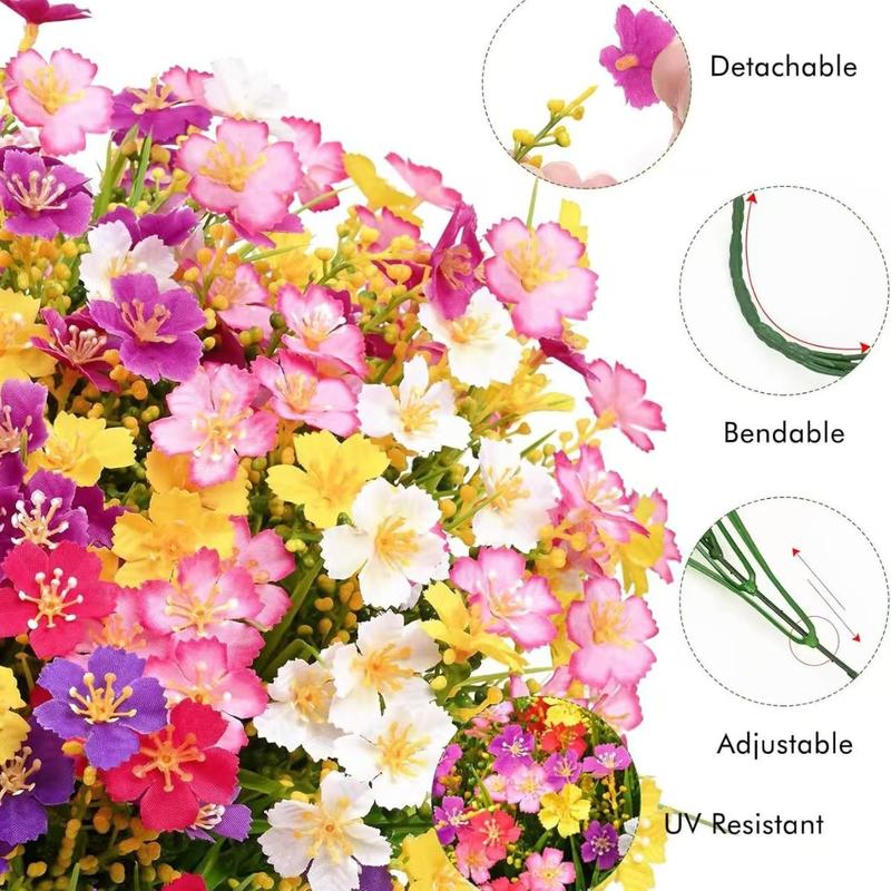 Artificial Flower Bouquet, 12/24pcs Outdoor UV Resistant Plastic Fake Decorative Flowers for Home Indoor Outside Garden Ornaments, Home Decoration Bouquet, Artificial Flower Plant, Plastic Faux Flowers