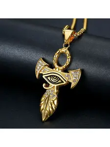 Full Diamond Ankh Cross Eye of Horus Necklace, Mysterious Egyptian Style, Unique Streetwear Accessory
