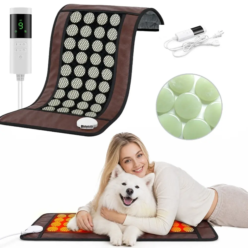 Jade Heating Pad with 36 Jade Stones, PU Crystal Soft Dual-Sided Cushion Pad for Back Neck Shoulder Period Cramps, 9 Temperature Settings, 4 Timer Options, Fall Winter Warmth Essential, 30x60cm