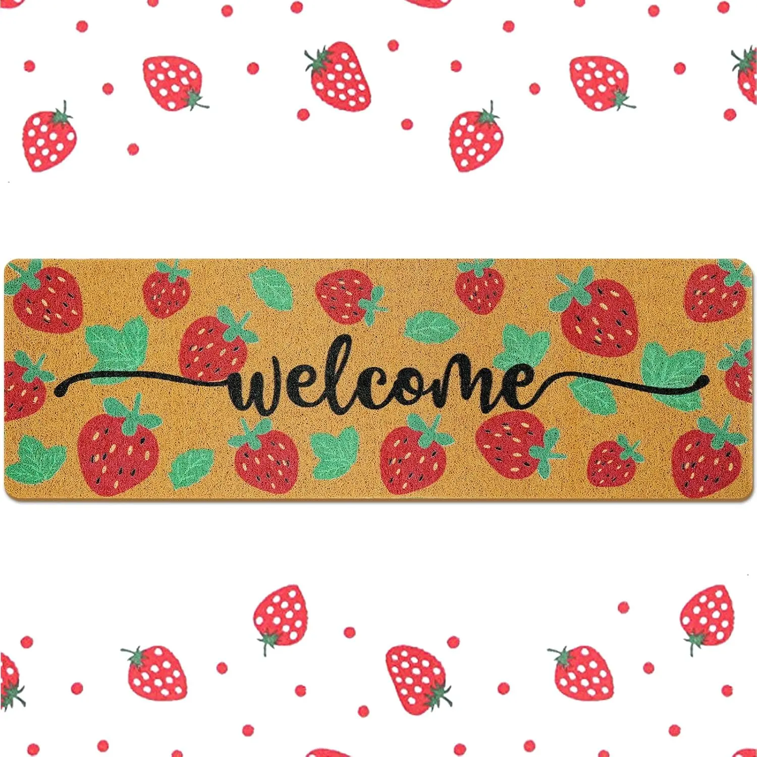 Long Doormat 48x 16 inch Front Door Mat Strawberry Rug Doormat Cute Door Mat Welcome Mat for Front Door Porch Entrance Decor
