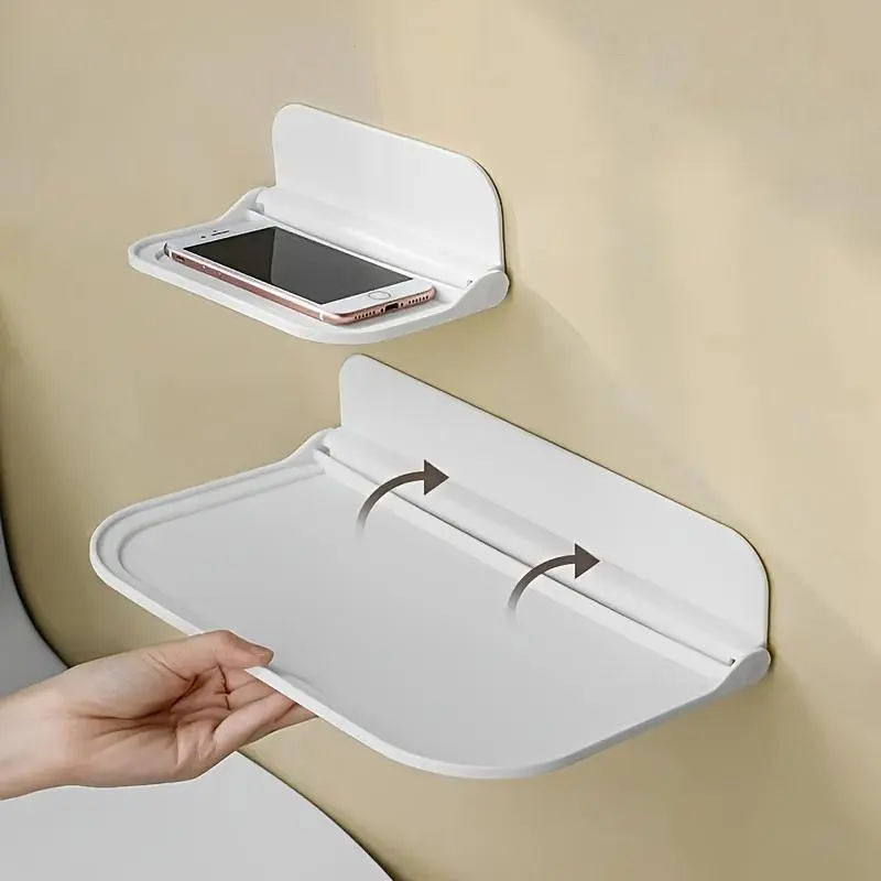 1pc Foldable Wall Rack, Punch-free Wall Hanging Plastic Floating Shelf, Household Bathroom, Hand Towel, Clothes Storage Rack, For Home Room Living Room Office Decor