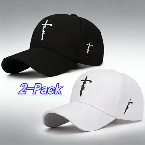 2-Pack Unisex Black & White Baseball Caps with stylish cross embroidery. Breathable acrylic dad hats, lightweight and durable. Classic headwear for outdoor sports, streetwear and casual daily outfits.