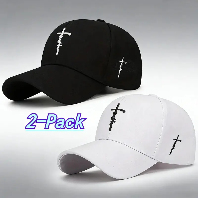 2-Pack Unisex Black & White Baseball Caps with stylish cross embroidery. Breathable acrylic dad hats, lightweight and durable. Classic headwear for outdoor sports, streetwear and casual daily outfits.