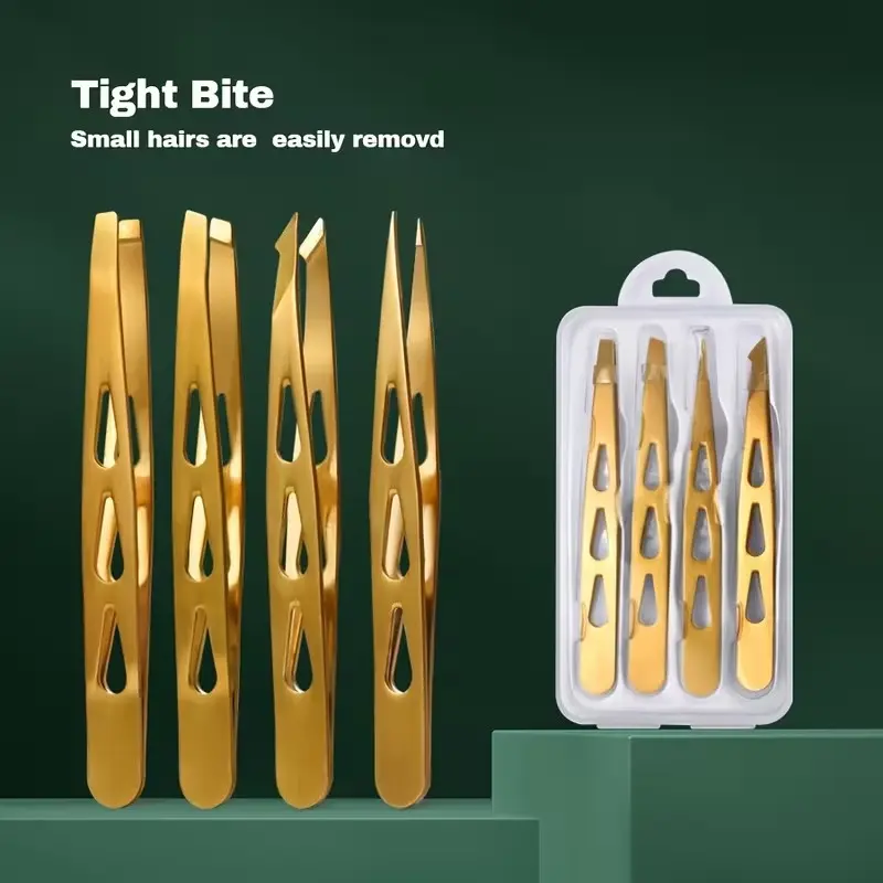 Stainless Steel Eyebrow Pliers Set, Four-Piece Brow Grooming Kit, Precision Tweezers for Perfect Brows, Essential Makeup Tools