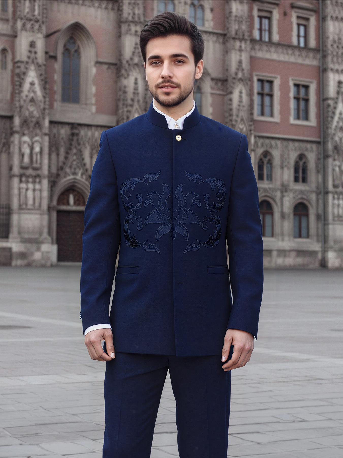 Men's Mandarin Collar Embroidered Suit Set, Slim Fit Stand Collar Blazer &  Pants, Modern Chinese Style Formal Outfit for Wedding, Party & Special  Events - TikTok Shop