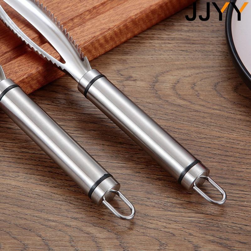 Stainless Steel Fish Scaler with Non-Slip Handle & Bone Tweezers - Serrated Plate for Efficient Scaling, Meat-Protective Design, Precision Deboning, Rust-Resistant & Easy Clean Kitchen Tool