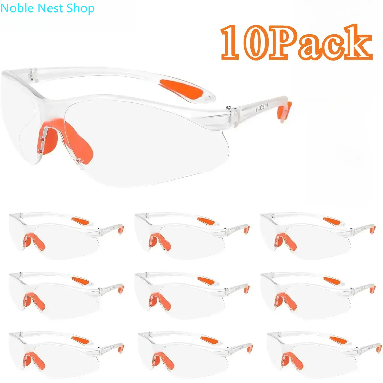 10 Pack Transparent Scratch Resistant Safety Work Glasses, Lightweight Industrial Protective Eyewear Kit with Cloth & Storage Bag, Multi-Purpose Shades for Construction Lab & Industrial Daily Use