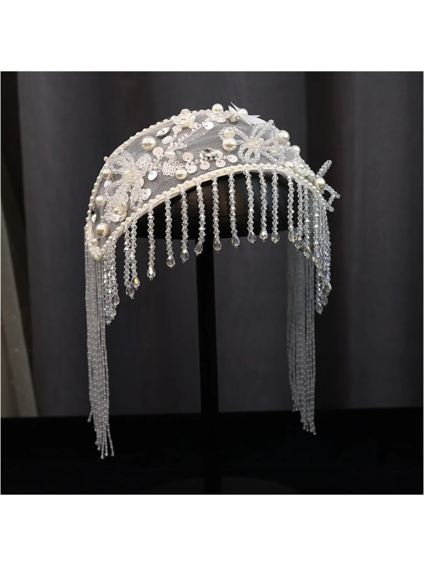Bride pearl crystal fringe wide headband fashion hairstyle elegant hair hoop sequin hair accessory