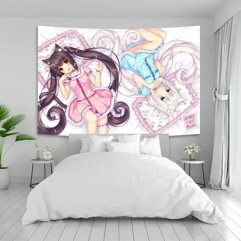 Anime Tapestry with Nekopara Chocola And Vanilla Neko Character Design for Anime Room and Bedroom Wall Decor