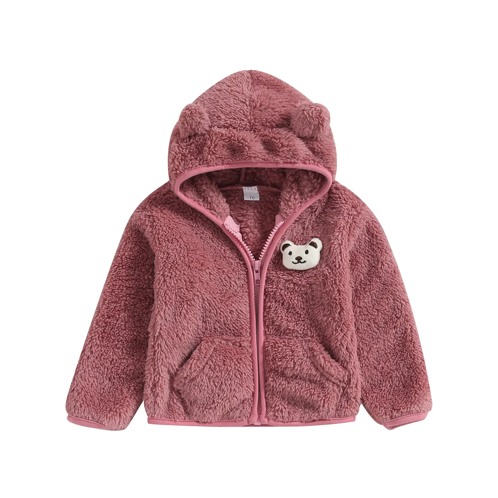 Baby Girl Boy Winter Fuzzy Coat, 3D Bear Hooded Jacket Zipper Closure Fleece Outerwear
