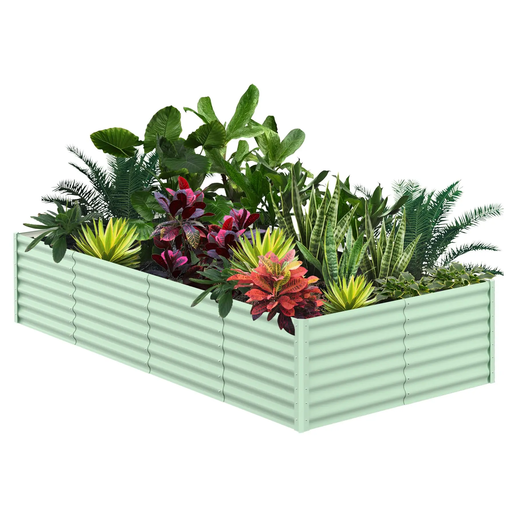 2-Pack Galvanized Steel Raised Garden Bed,Rectangular Outdoor Planter Box - Open Bottom - Wave Design