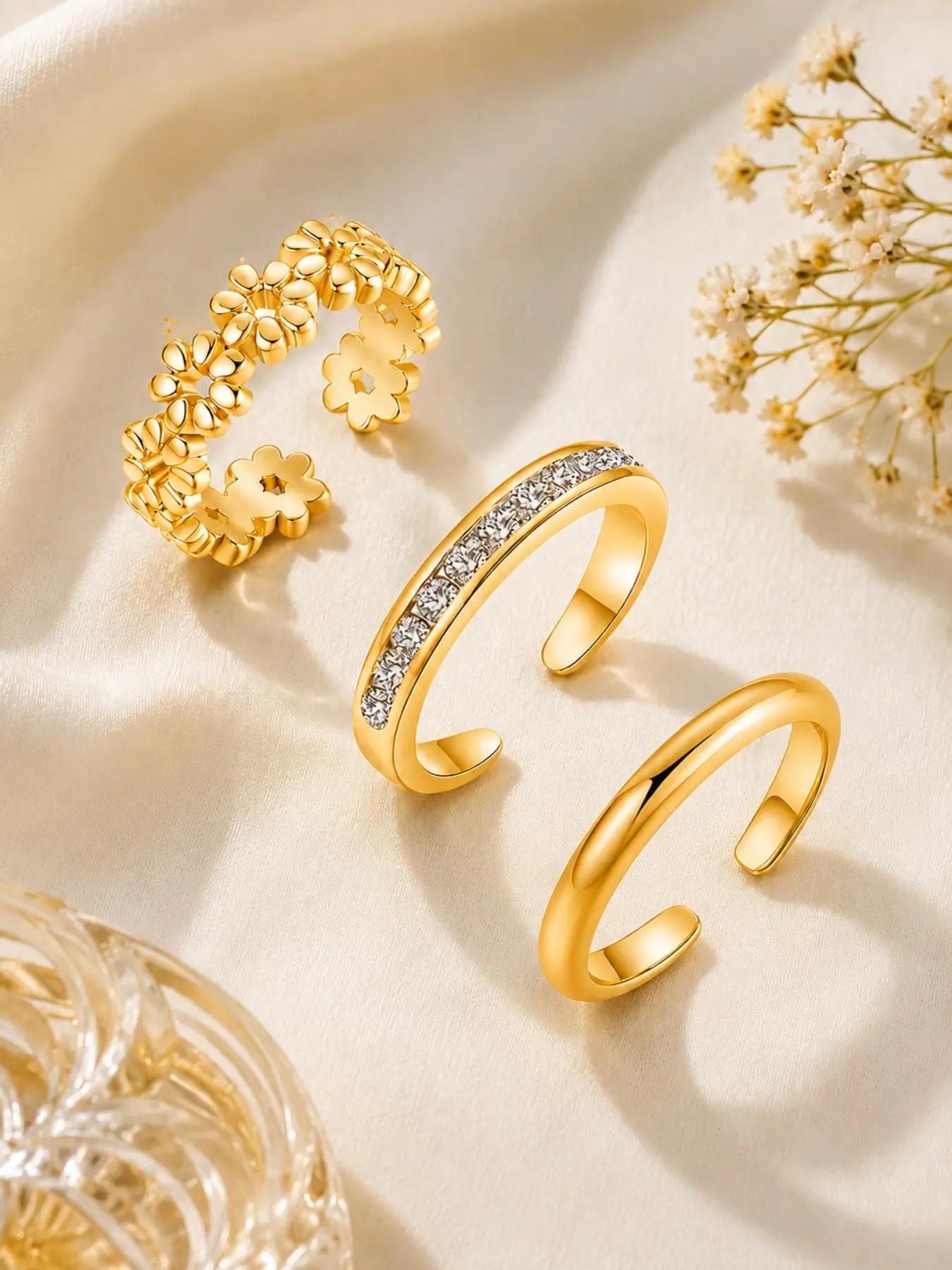 3 Pcs Set Bohemian Style Elegant Toe/little thumb Rings with Shiny Zirconia, Adjustable Open Toe Rings, Summer Holiday Party Accessories