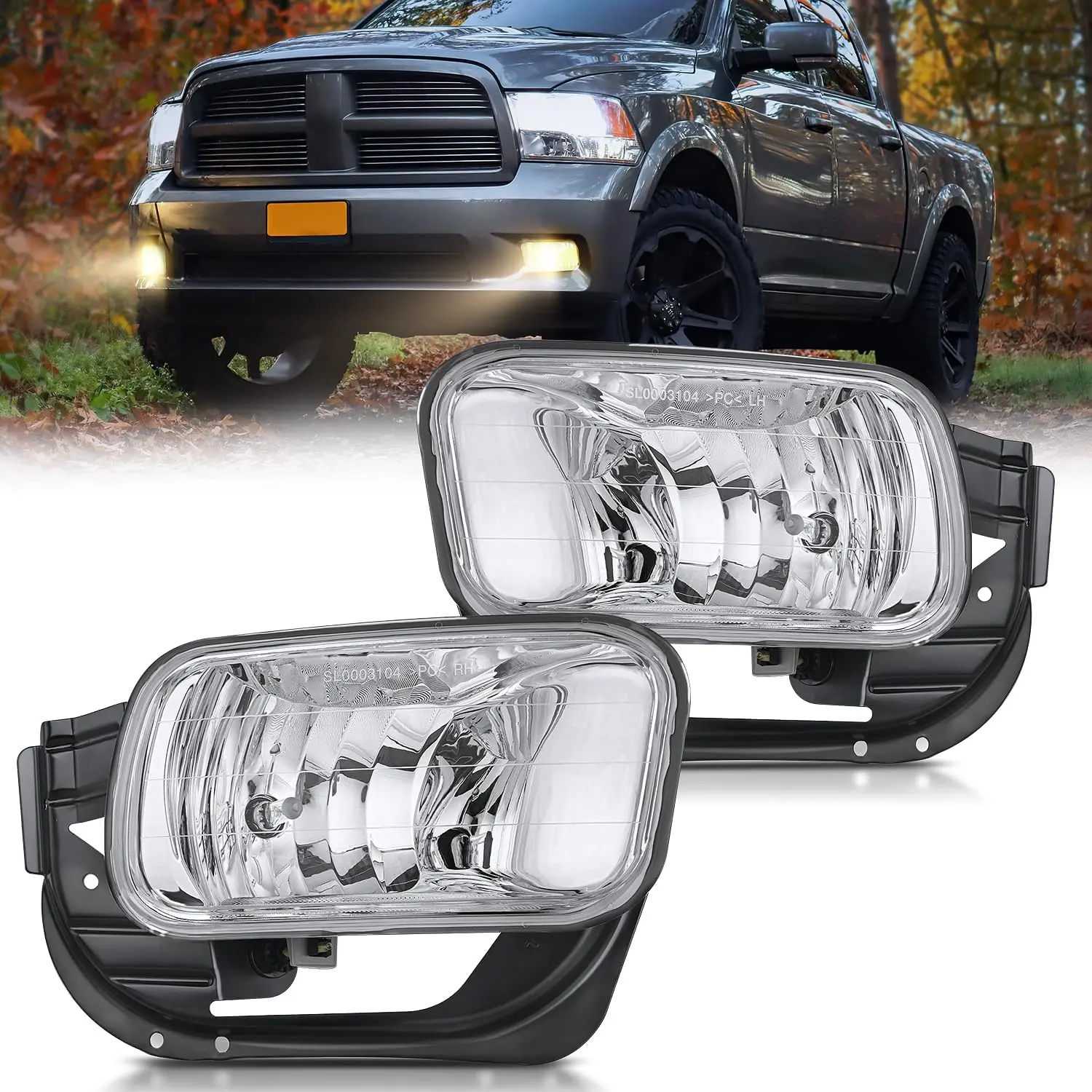 Nilight Direct Fit Weatherproof Fog Lights Assembly with H10 Bulbs, Clear Lens Replacement for 2009-2012 Dodge Ram 1500 & 2010-2018 Ram 2500/3500 Truck Car Accessories, Ram Trucks, Dust-Proof