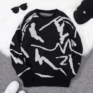 Men's Casual Patchwork Knit Sweater, Long Sleeve Fitted Pullover for Fall & Winter, Warm Comfortable Fashion