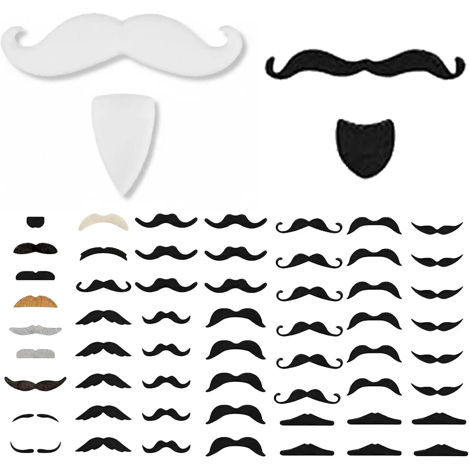68-Count Self-Adhesive Synthetic Mustache Kit for Mature Individuals, Professional Theatrical Grade Facial Hair Set for Theatrical Makeup, Corporate Events, Bachelor Parties, Black, Versatile Character Styling