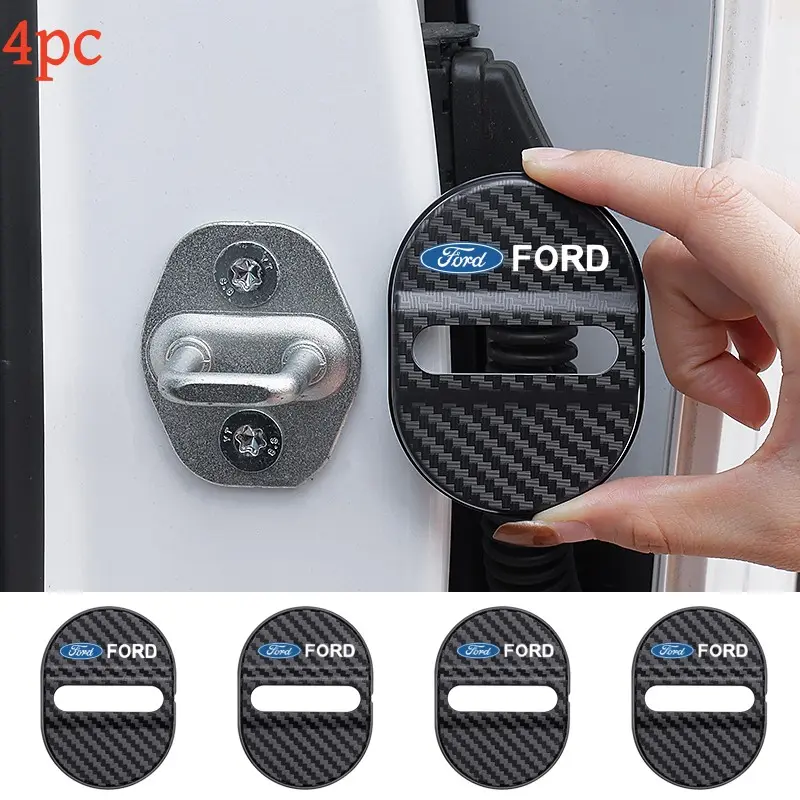 4pc Car Door Lock Covers, Noise Reduction Self-Adhesive Lock Protector, Shock Absorption for Ford, Easy Installation, Durable Design, Car Accessory