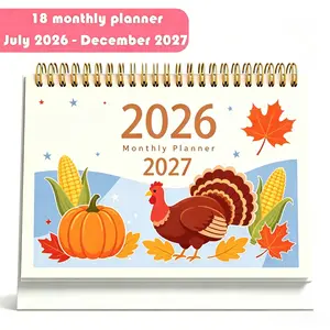 2026-2027 Thanksgiving Harvest Themed Spiral Calendar - Double Spiral Bound Monthly Planner, for July 2026 to December 2027, Desk Calendar, Perfect for Office, Guys & Girls, Gift - English Date Planner