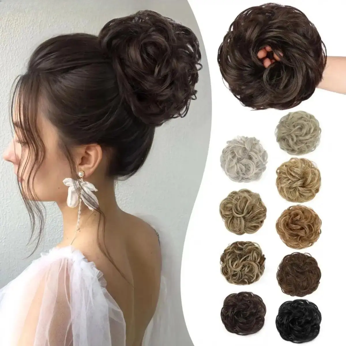 Women's Curly Wavy Synthetic Messy Bun Hair Piece Scrunchie - Stretch Elastic Band, Volumizing Updo Extension, Natural-Looking Styling Tool for Daily, Wedding Use (Sports Headband Accessory), Volumizing Piece