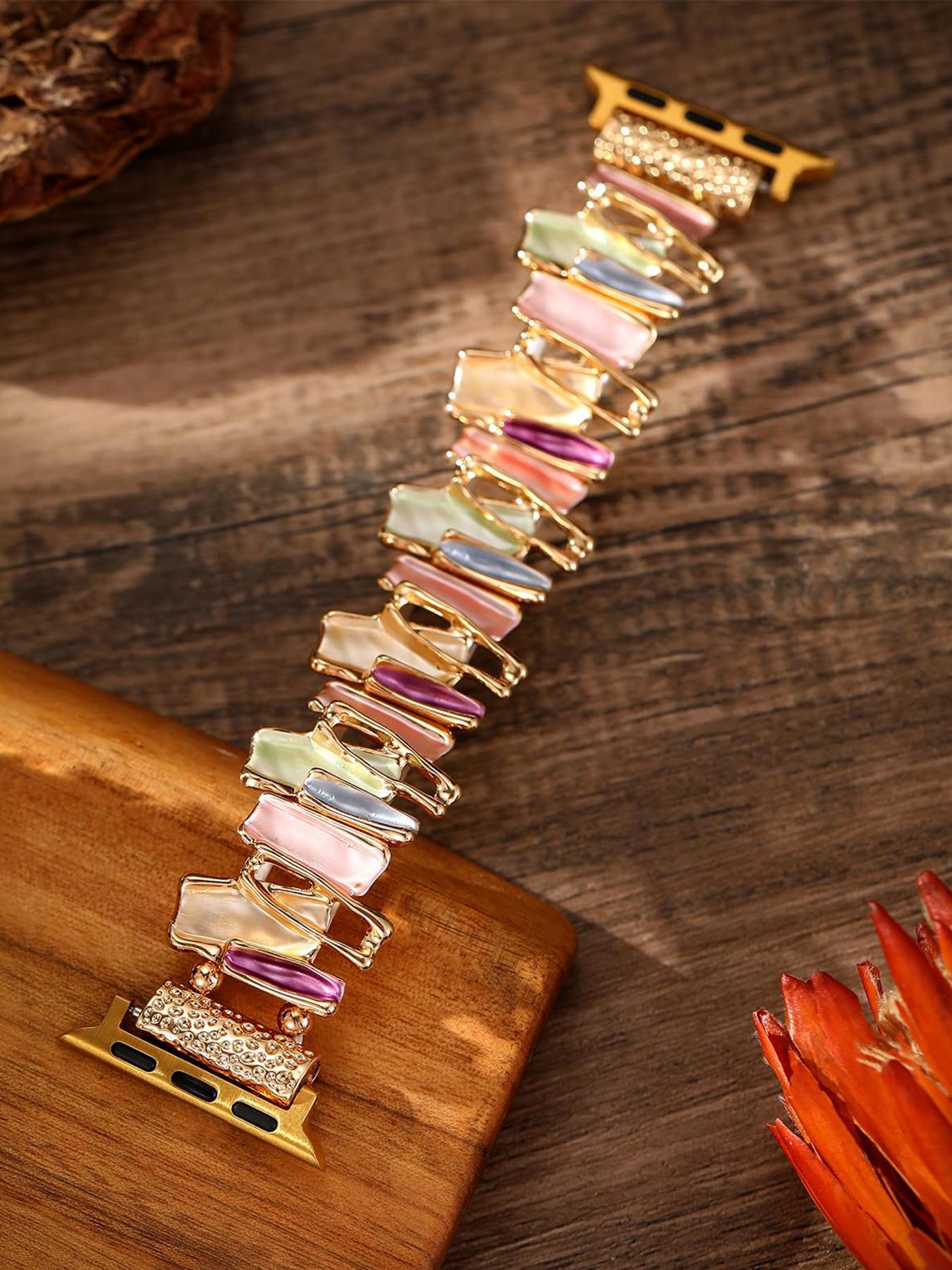 Boho Style Multicolor Beaded Watch Band, Rhinestone Decor Elastic Watch Straps for Women, Fashionable Watch Accessories for Iwatch Series 9 8 7 6 5 4 3 2 1 Se, Smart Watch Accessories