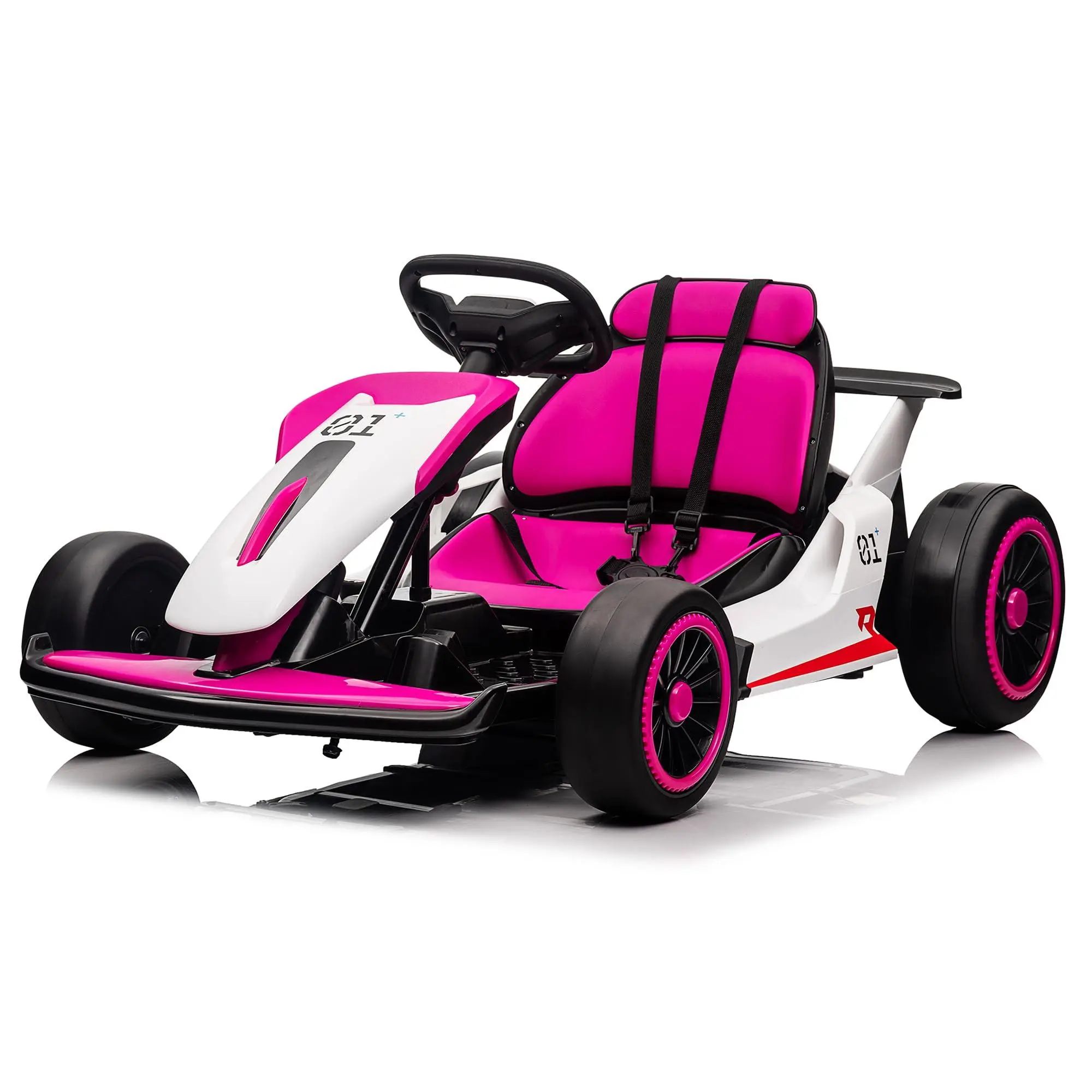 24V Electric Drift Go Kart for Kids Ages 6-12, High Speed 8.1 MPH Ride-On Car with Dual Motors, Adjustable Seat, LED Lights & Music, Safe Outdoor Toy for Boys Girls, Birthday Christmas Gift, Rechargeable Battery, Black/Red