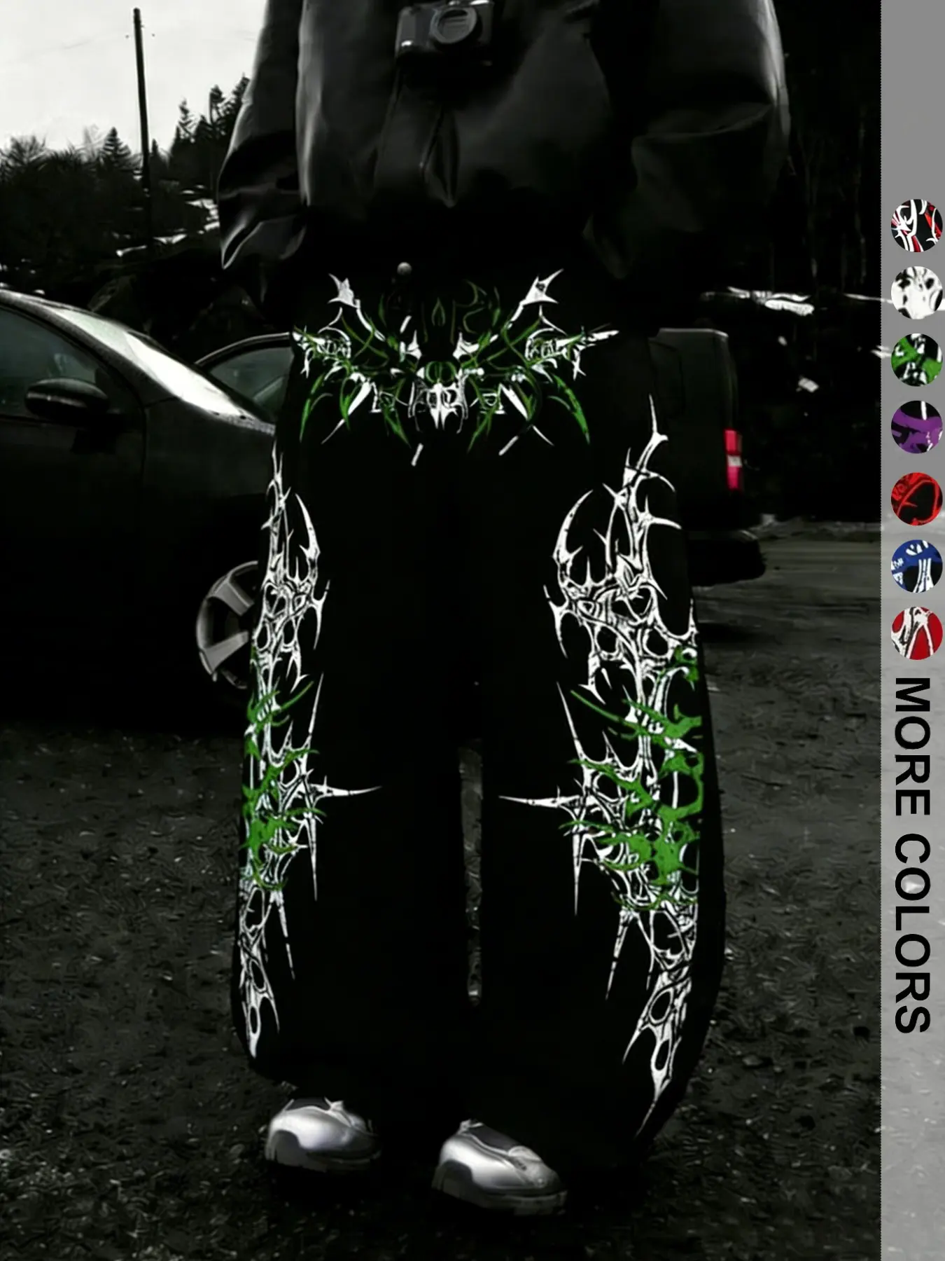 Dark Gothic Thorn Pattern Sweatpants, Spider Gothic Font Print, Loose-Fit Drawstring Casual Pants, All Seasons French Terry
