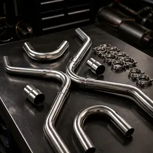 ARCH Universal Exhaust Pipe Kit 2.5 Inch OD T304 Stainless Steel Mandrel Bent X-Pipe Collector Reducers for LS Engine Swap Camaro Chevelle Silverado Nova C10 LS1 LS2 LS3 LS6 LS7 4.8L 5.3L 5.7L 6.0L 6.2L, Steel Gray Color Options, Color: Steel Gray