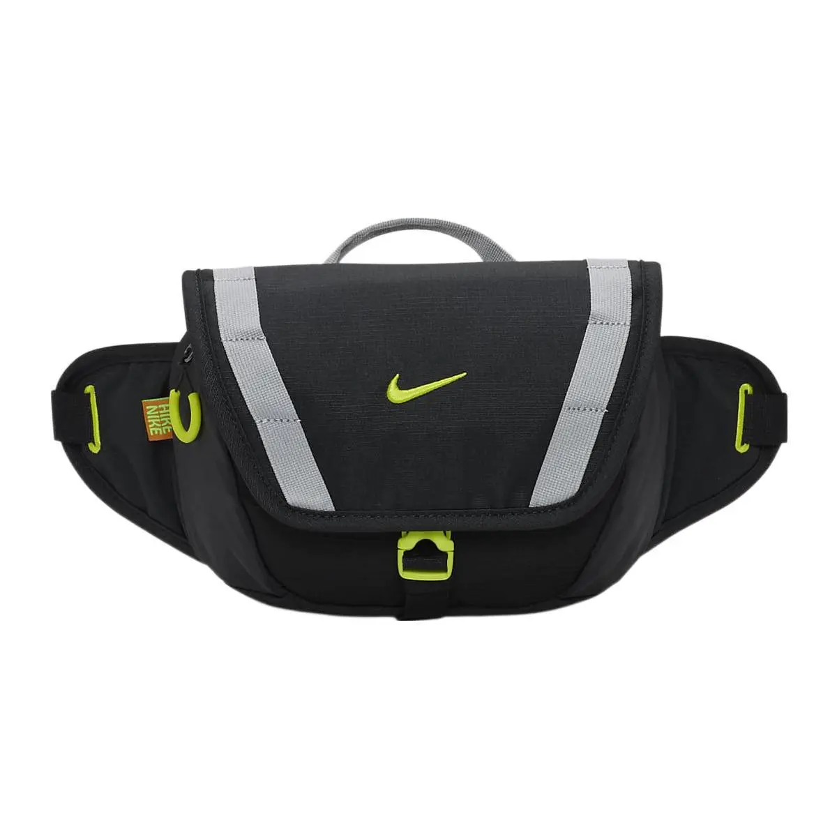 Nike Crossbody Waist Bag for Men and Women – Color-Blocked Webbing Strap Design, Fabric Construction, Black and Gray