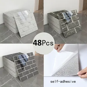 48-Piece Waterproof PVC Floor Tiles, Marble Texture, Thickened Package, 11.8x11.8 Inches, Easy Installation, Durable Material, Customizable Cut
