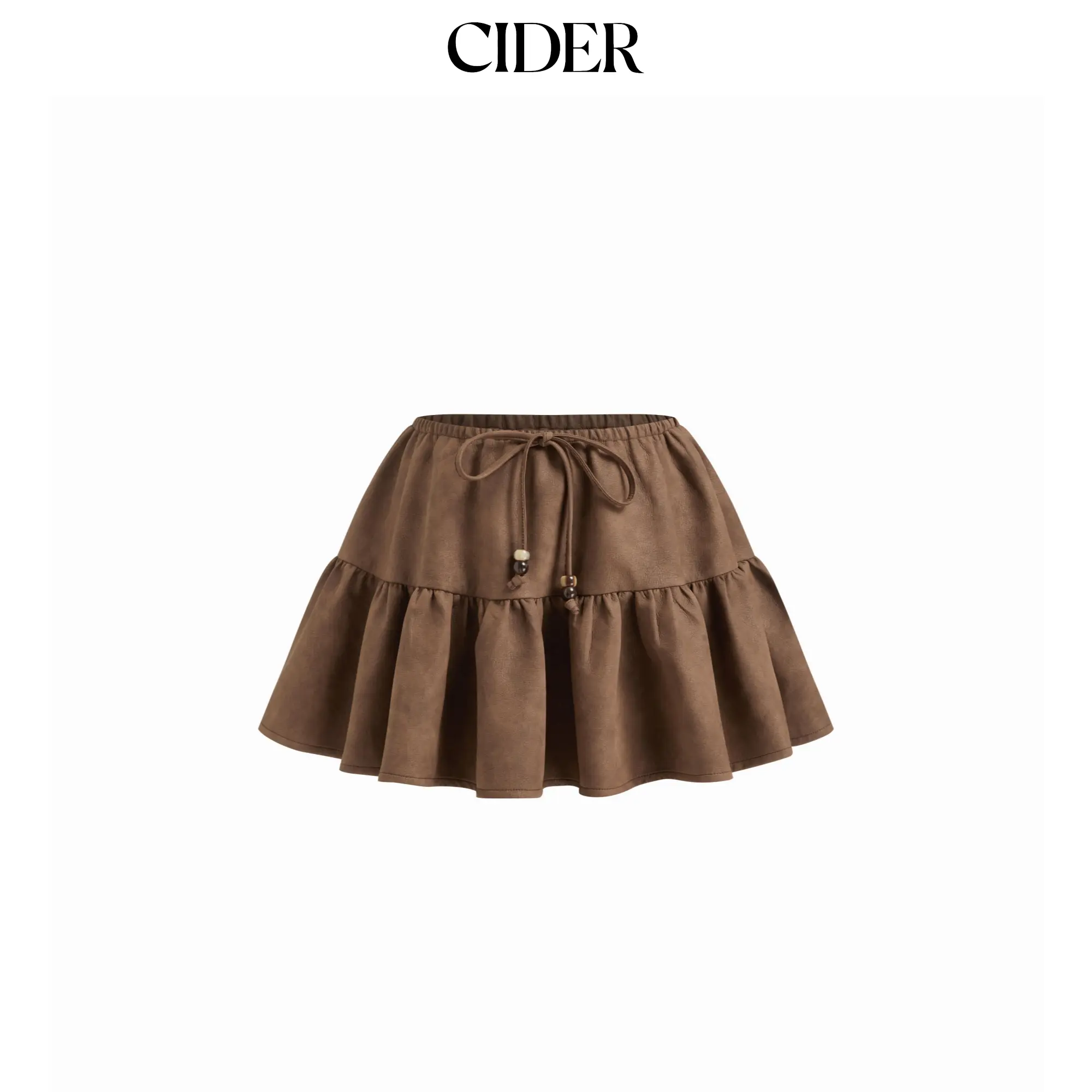 Cider Suede Low Rise Knotted Beaded Rara Mini Skirt