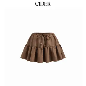 Cider Suede Low Rise Knotted Beaded Rara Mini Skirt